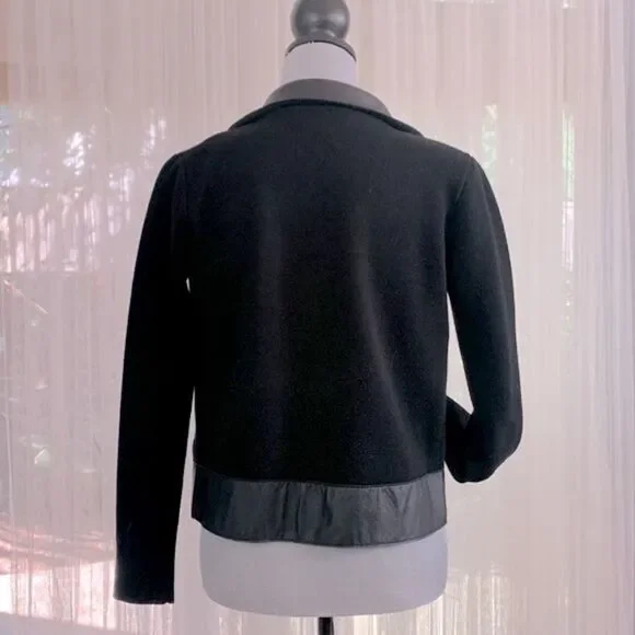 MY TRIBE wool blend Moto knit jacket leather trim full zip front zip pockets - Picture 4 of 11